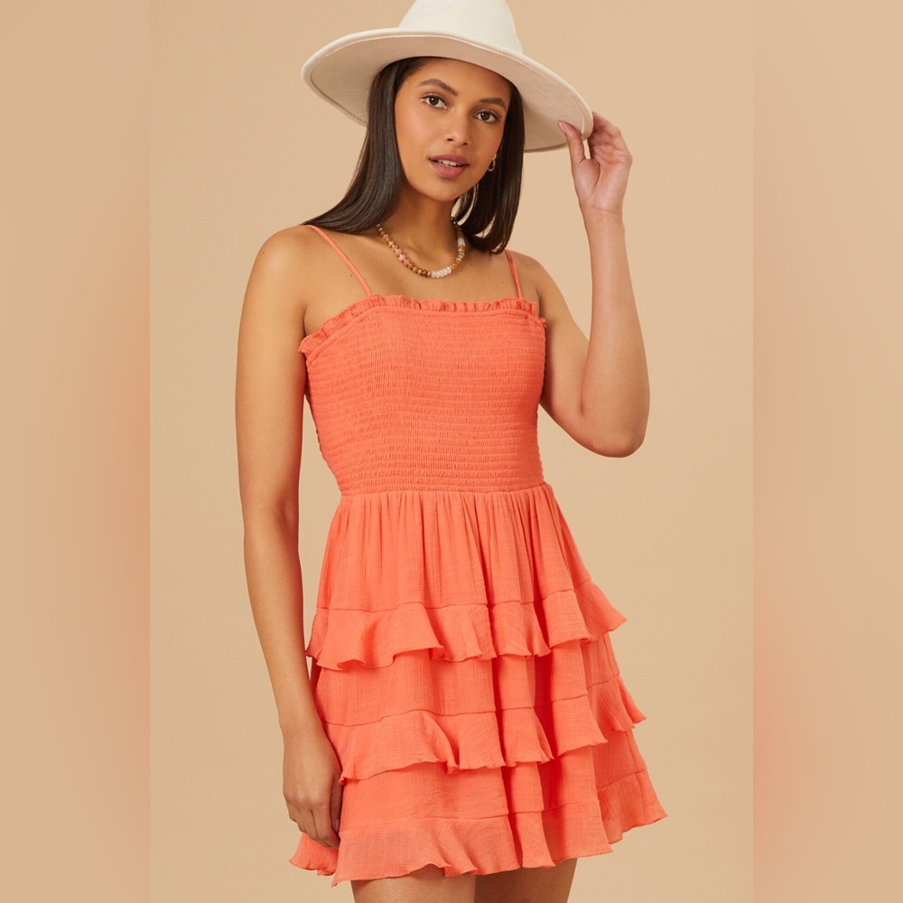 {Altar'd State} Palmer Smocked Dress Papaya NWT - Sz M